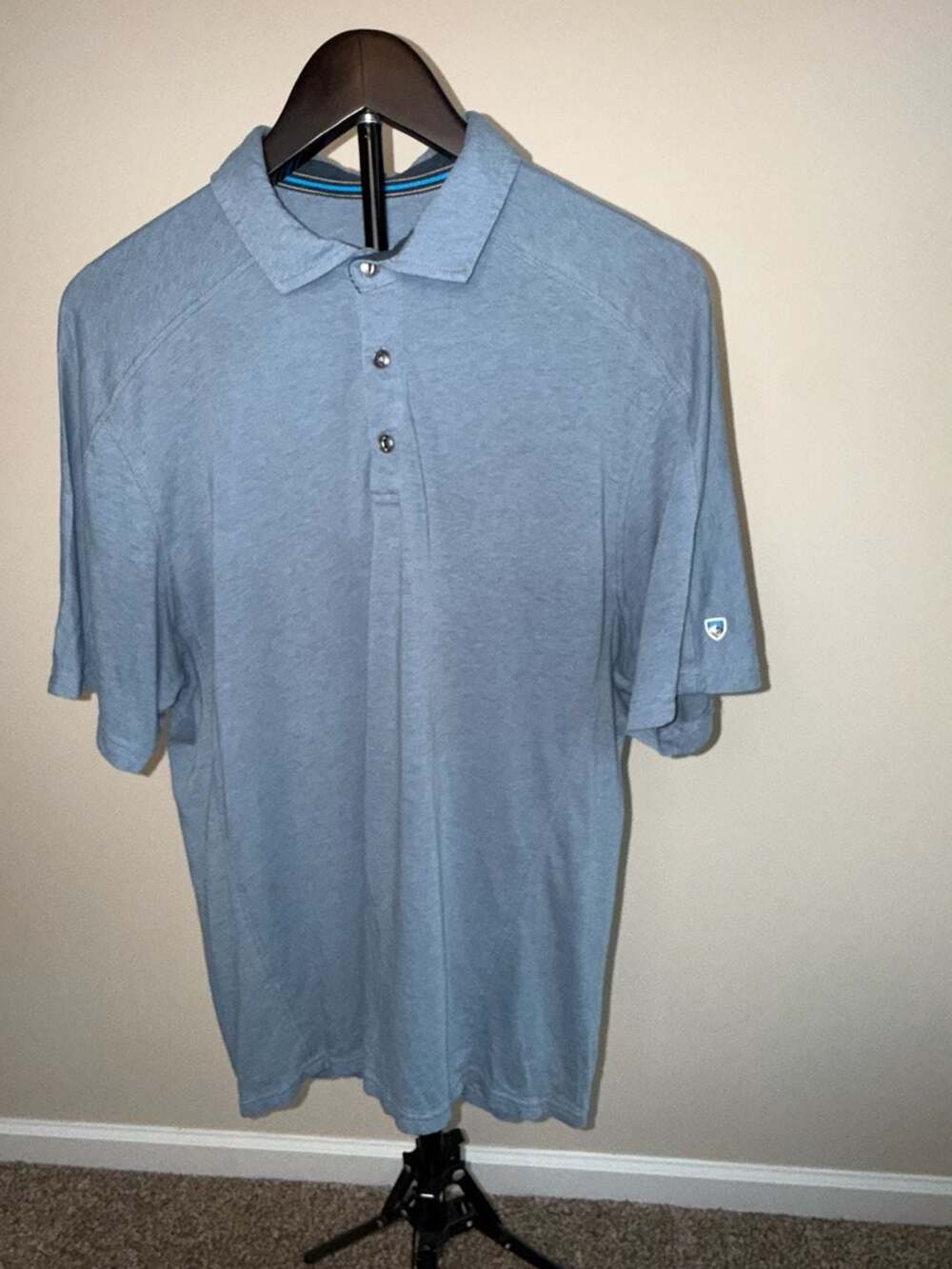 Kuhl Dry Blue Melange Short Sleeve Polo Shirt Men's Size L